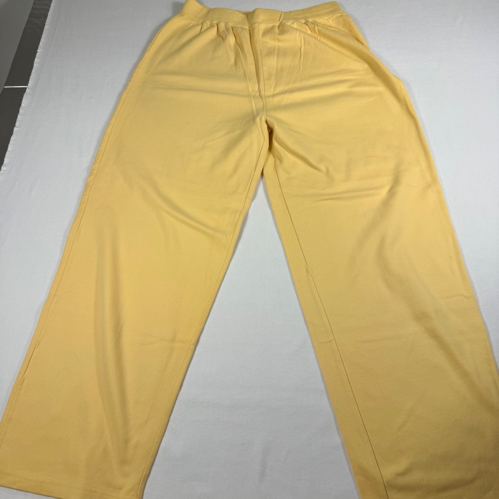 Sport Savvy Lounge Pants L Butter Yellow Cotton Wide Leg Elastic Waist Relaxed